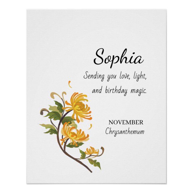 Poster November Chrysanthemum Personalized Birthday (Devant)