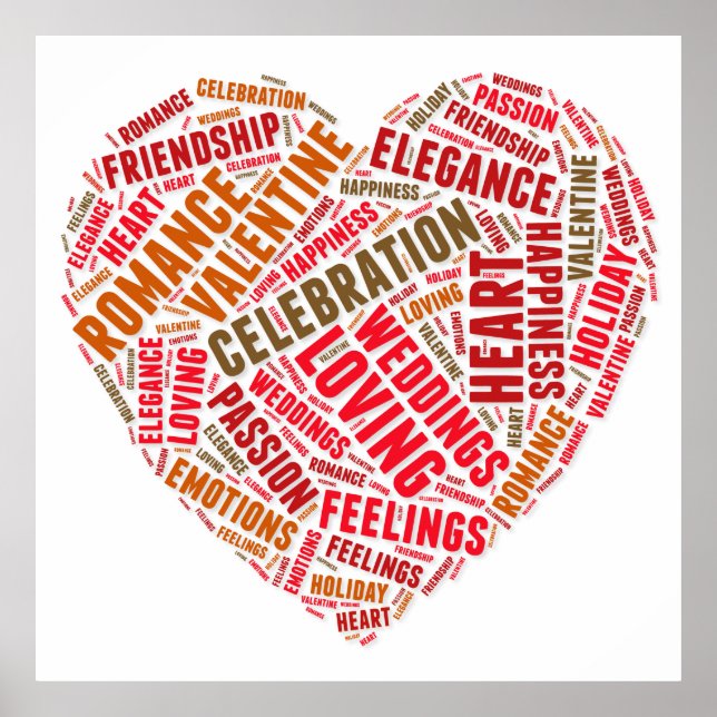 Poster Nuage de mots de forme cardiaque (Devant)