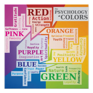 Poster Nuage de mots de psychologie des couleurs Boîtes d