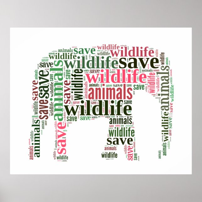 Poster Nuage de mots éléphants (Devant)