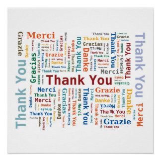 Poster Nuage de mots Merci dans 5 langues - Multicolore