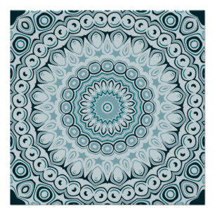 Poster Nuances de bleu Nautique Mandala Design