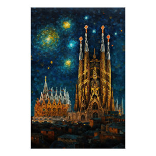 Poster Nuit Catalan Starry   Gaudí rencontre Van Gogh