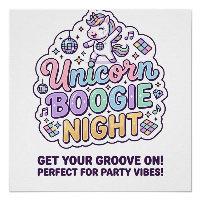 Poster Nuit de Boogie de Licorne Gras Typographie Graphiq (Devant)