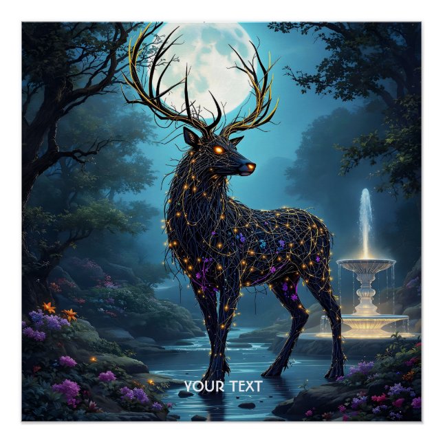 Poster Nuit de cerf de lune fantaisiste mignonne (Devant)