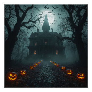 Poster Nuit éffrayante avec Jack-o'Lanterns