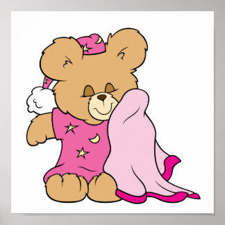 Poster nuit endormie fille teddy ours design
