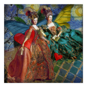 Poster Nuit étoilée Demoiselles Rococo Ailes de Papillon
