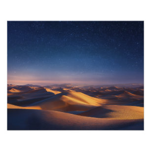 Poster Nuit étoilée sur le paysage de dunes de désert dor