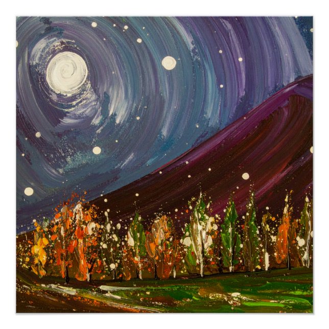 Poster Nuit torride sur les arbres d'automne (Devant)