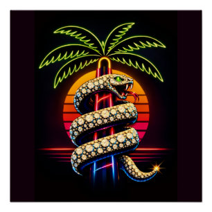Poster Nuits Néon Illustration Miami Serpent Noir