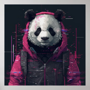 Poster numérique Panda Hacker Pixel Art Avatar