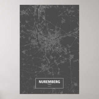 Poster Nuremberg, Allemagne (blanc sur noir)