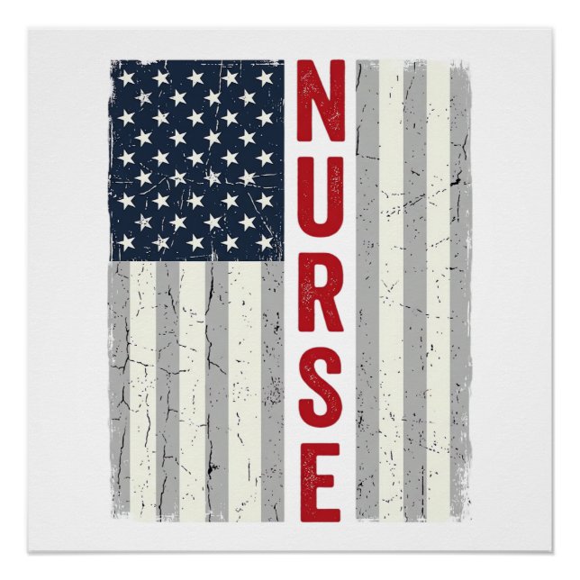 Poster Nurse Drapeau Américain Vintage Gravure Design de  (Devant)