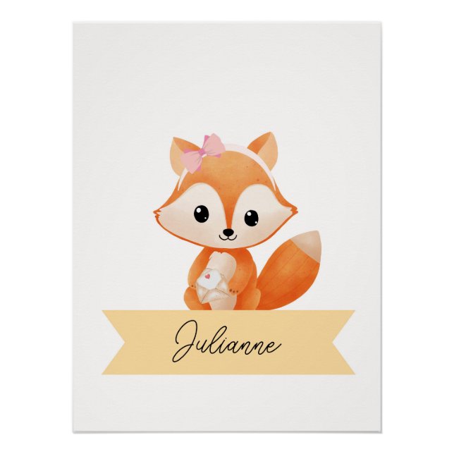 Poster Nursery de renard mignon personnalisé (Devant)