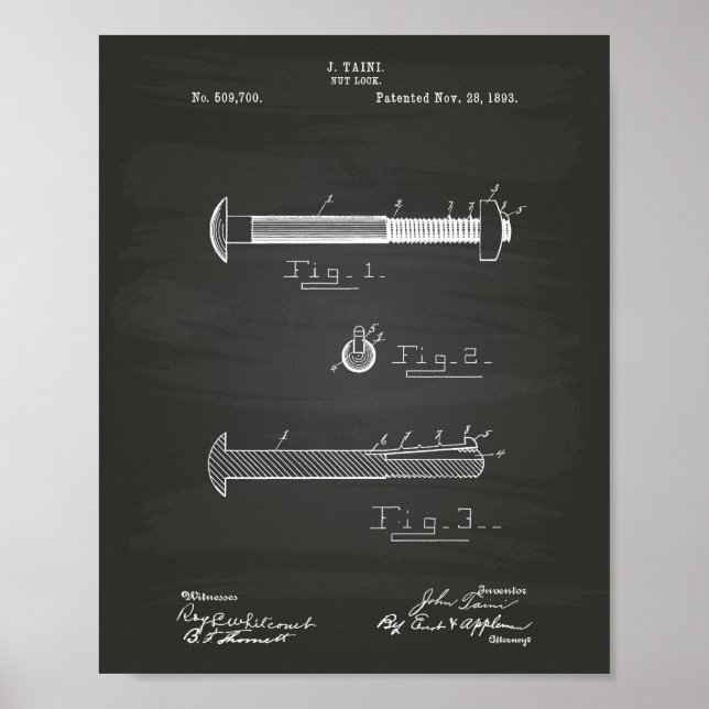 Poster Nut Lock 1893 Patent Art Chalkboard (Devant)