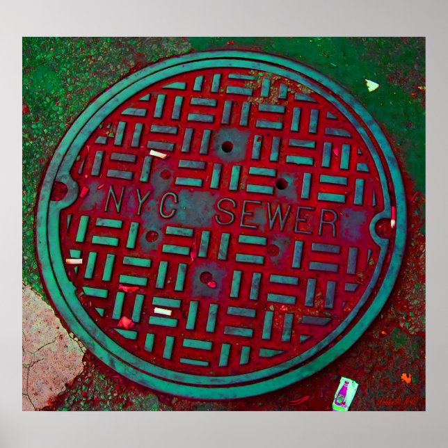 Poster NYC Broadway Street Manhole Cover Art (Devant)