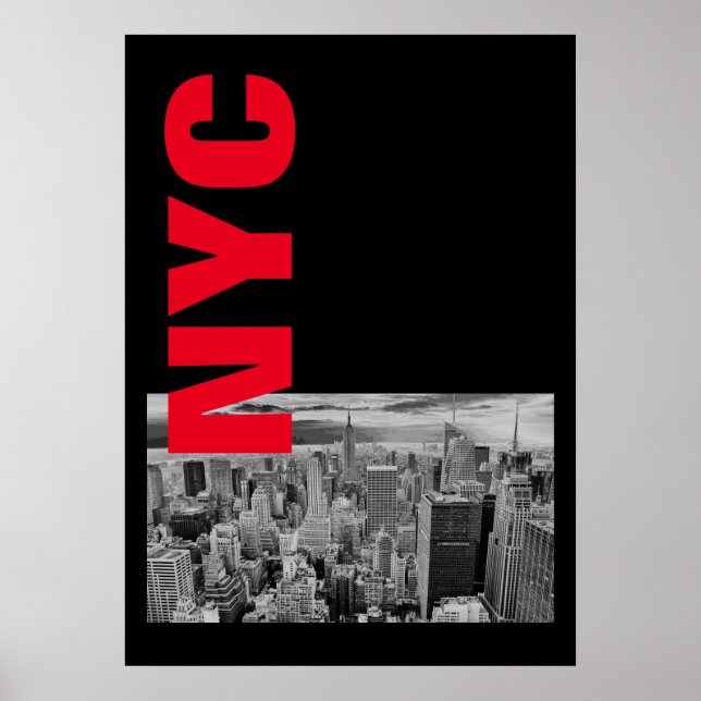 Poster NYC noir blanc rouge Vintage Manhattan (Devant)
