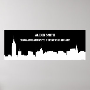 Poster NYC Skyline Silhouette Graduation Party Banner Wha