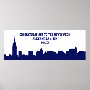 Poster NYC Skyline Silhouette Wedette Party Banner Navy