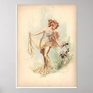 Poster Nymphe antique d'iris d'impression de lithographie