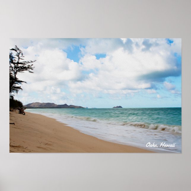 Poster Oahu Hawaii Ocean Waves & Beach (Devant)