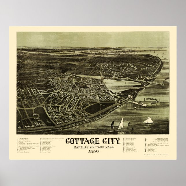 Poster Oak Bluffs, MA Carte panoramique - 1890 (Devant)