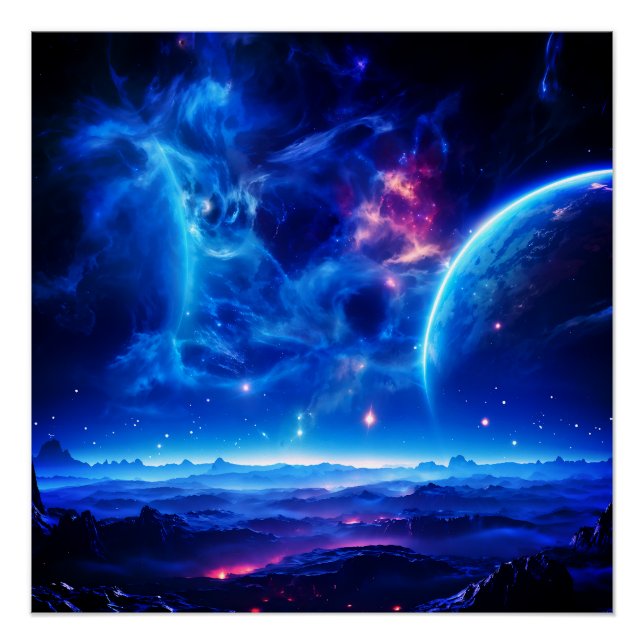 Poster Oasis galactique : Nebula bleue Paysage stellaire (Devant)