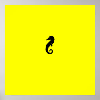 Poster Ocean Glow_Hippocampe noir sur jaune