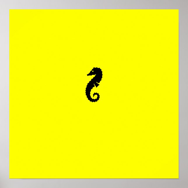 Poster Ocean Glow_Hippocampe noir sur jaune (Devant)