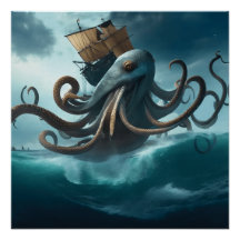 Océan Kraken attaque de calmar géant voilier