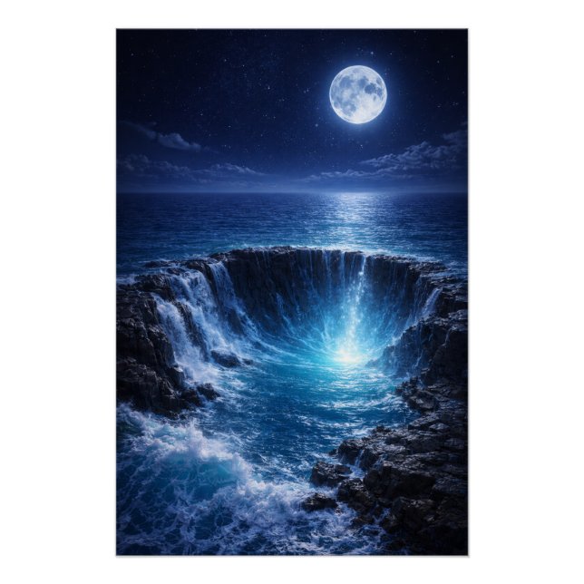 Poster Océan lunaire abyssal – Paysage marin de fantaisie (Devant)