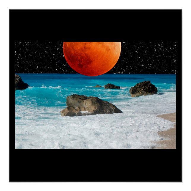 Poster Océan Mer Plage Roche Sable Lune Étoiles Personnal (Devant)