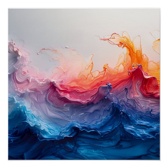Poster Ocean Wave Fluid Art Sunset Glow Abstract (Devant)