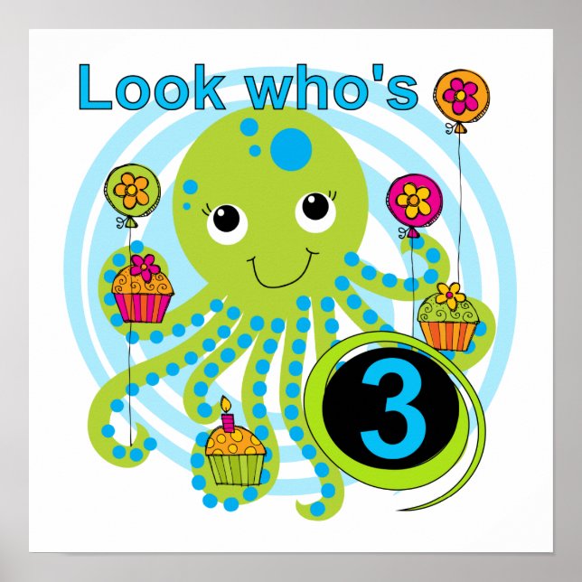 Poster Octopus 3e anniversaire T-shirts et cadeaux (Devant)