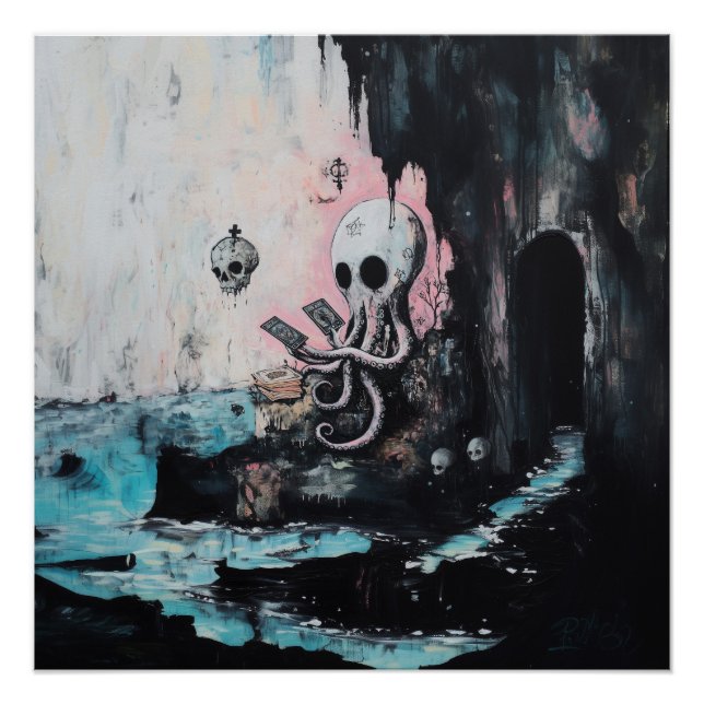 Poster Octopus Crâne Tarot Witchy AI Art Sem Gloss (Devant)