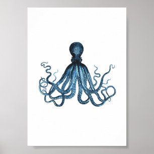 Poster Octopus kraken fish nautical coastal watercolor