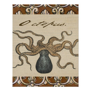 Poster Octopus Kraken Illustration Vintage