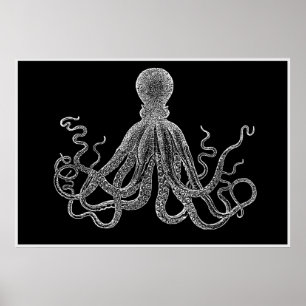 Poster Octopus vintage En Noir Et Blanc