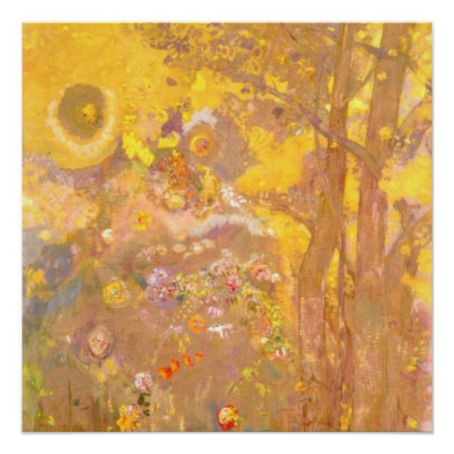 Poster Odilon Redon - Arbre sur Arrière - plan Jaune (Devant)
