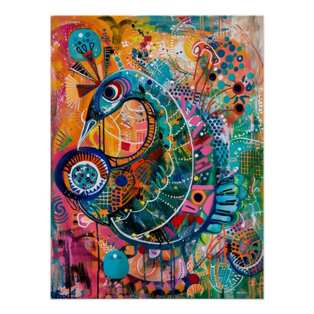 Poster Odyssée Fantaisiste En Motifs Vibrants (Devant)