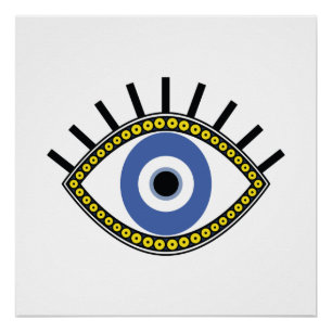Poster Oeil bleu, bonne chance, amulette de mauvais oeil 