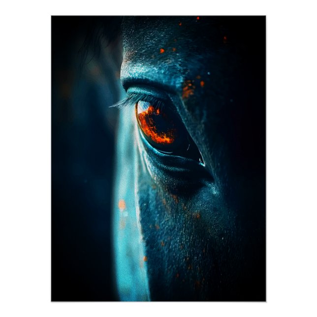 Poster Œil de cheval majestueux – Reflet gros plan dramat (Devant)