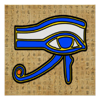 Oeil de Horus Bleu Sur Hiéroglyphes