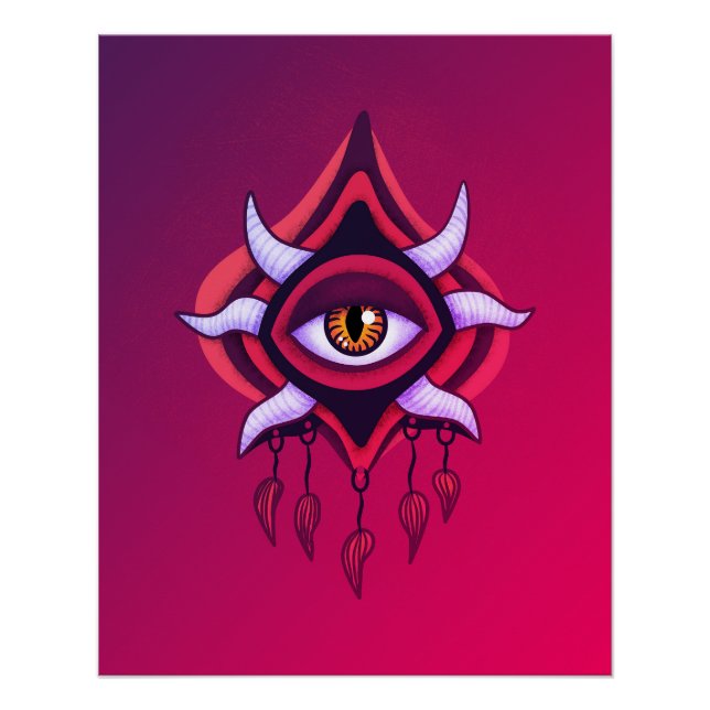 Poster Oeil Démon Violet - Art Occulte Gothique (Devant)