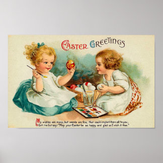 Poster Oeufs Aquarelle Belle Vintage Pâques Salutations