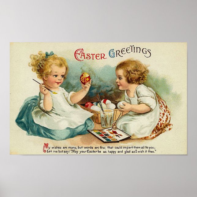 Poster Oeufs Aquarelle Belle Vintage Pâques Salutations (Devant)