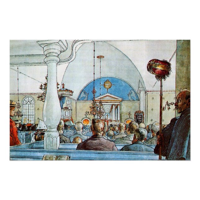 Poster Œuvre d'art de Carl Larsson, À l'église (Devant)