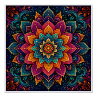 Poster Œuvre d'art florale inspirée des mandalas
