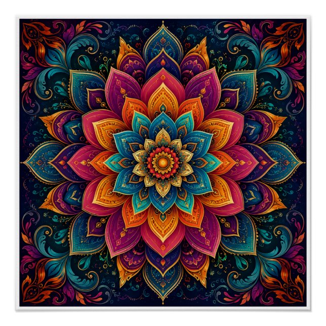 Poster Œuvre d'art florale inspirée des mandalas (Devant)